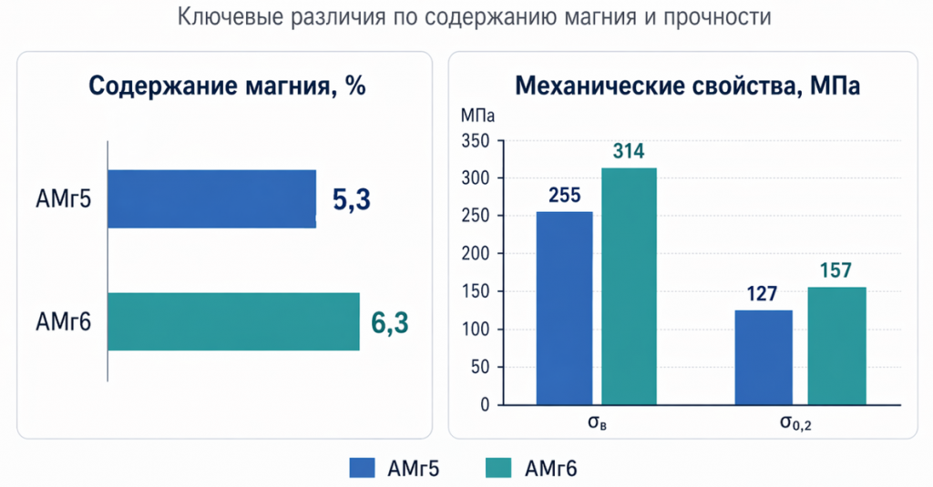 Различия по составу и прочности сплавов АМг5 и АМг6
