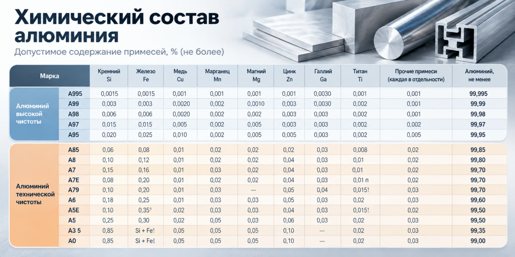 Химический состав популярных сплавов алюминия